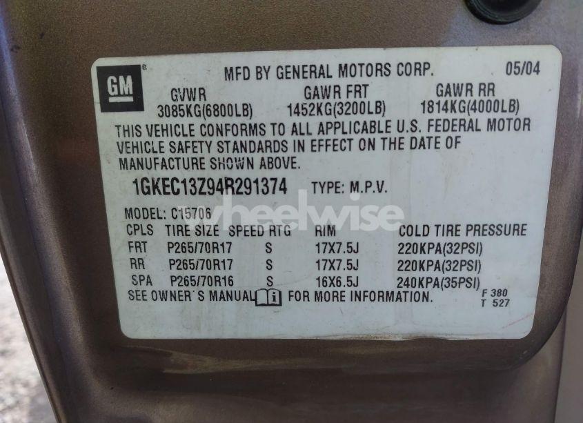 Photo 9 of 2004 Gmc Yukon SLT (VIN 1GKEC13Z94R291374)