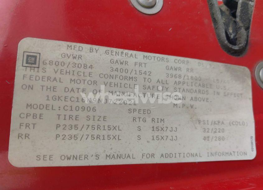 Photo 9 of 1992 Gmc Suburban C1500 (VIN 1GKEC16K9NJ722021)