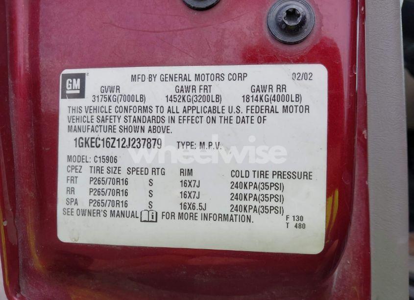 Photo 9 of 2002 Gmc Yukon XL 1500 SLT (VIN 1GKEC16Z12J237879)