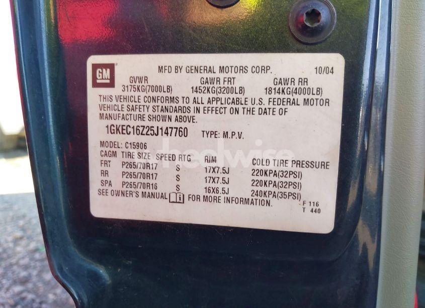 Photo 9 of 2005 Gmc Yukon XL 1500 SLT (VIN 1GKEC16Z25J147760)