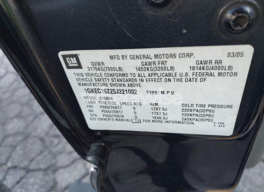 Photo 9 of 2005 Gmc Yukon XL 1500 SLT (VIN 1GKEC16Z25J221002)