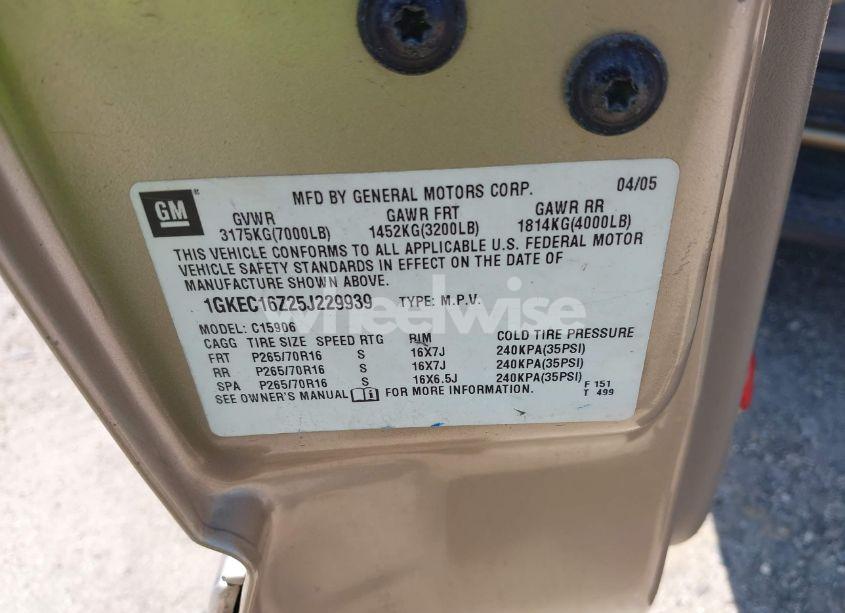 Photo 9 of 2005 Gmc Yukon XL 1500 SLT (VIN 1GKEC16Z25J229939)