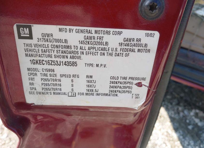 Photo 9 of 2003 Gmc Yukon XL 1500 SLT (VIN 1GKEC16Z53J143585)