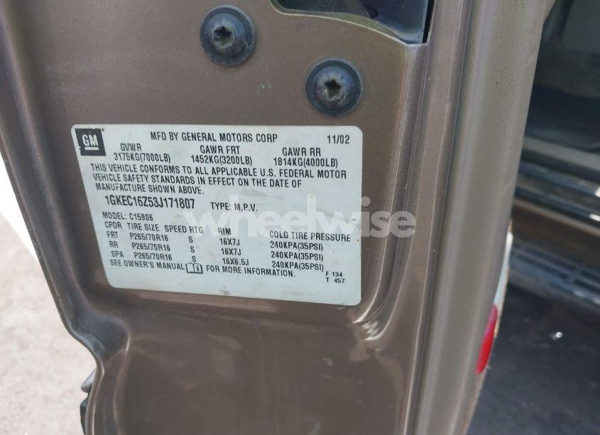 Photo 9 of 2003 Gmc Yukon XL 1500 SLT (VIN 1GKEC16Z53J171807)