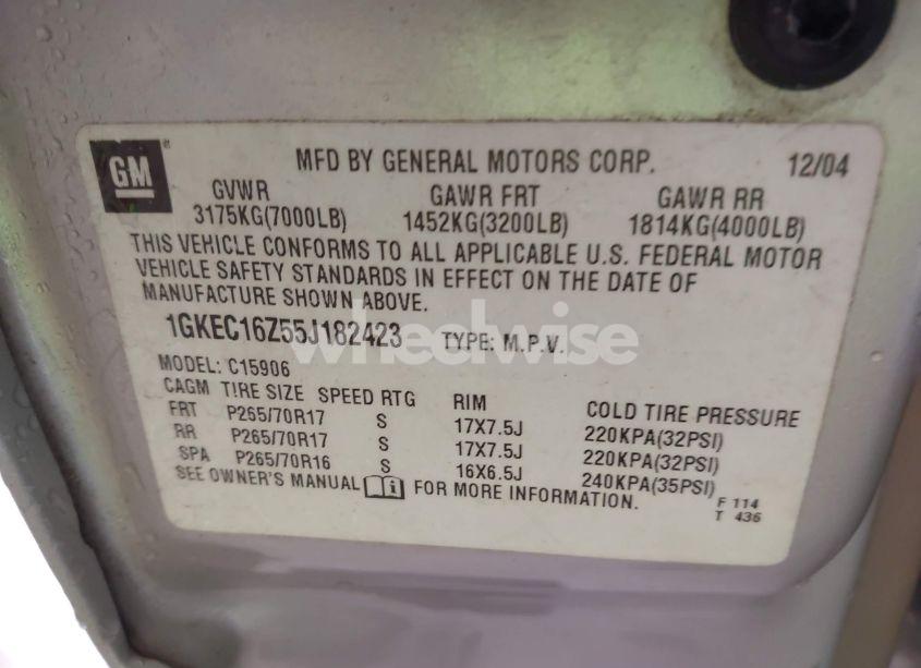 Photo 9 of 2005 Gmc Yukon XL 1500 SLT (VIN 1GKEC16Z55J182423)