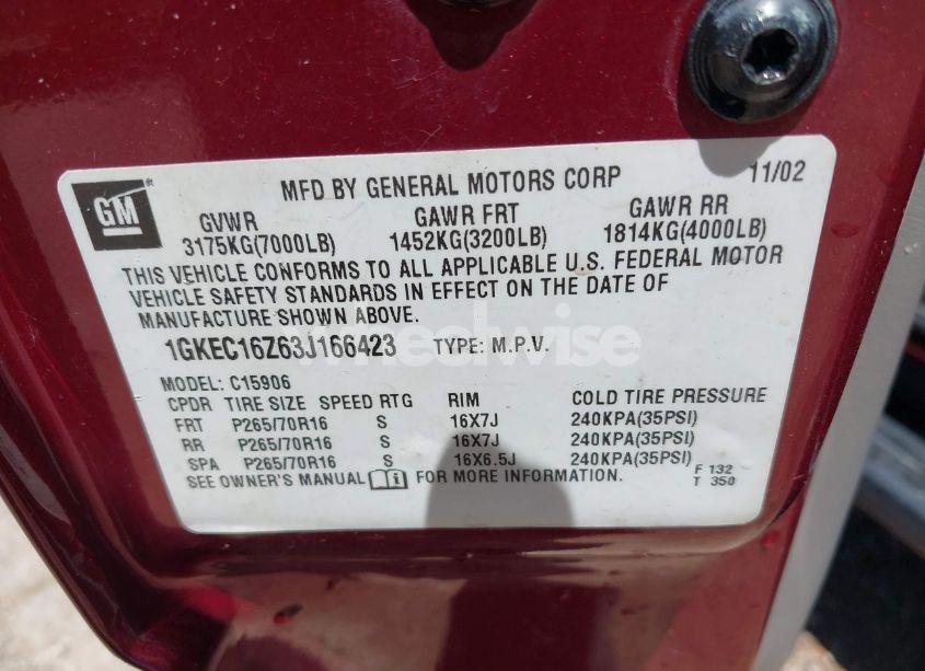 Photo 9 of 2003 Gmc Yukon XL 1500 SLE (VIN 1GKEC16Z63J166423)