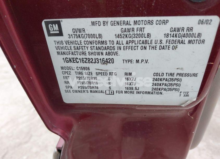 Photo 9 of 2002 Gmc Yukon XL 1500 SLT (VIN 1GKEC16Z82J316420)