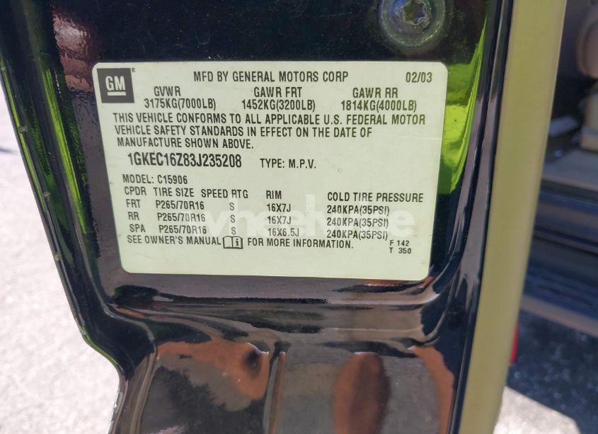 Photo 9 of 2003 Gmc Yukon XL 1500 SLT (VIN 1GKEC16Z83J235208)