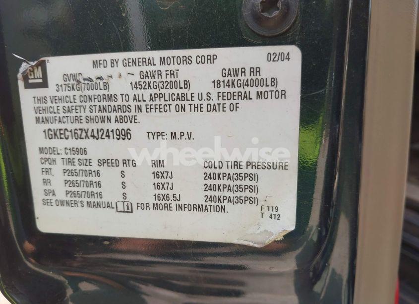 Photo 9 of 2004 Gmc Yukon XL 1500 SLT (VIN 1GKEC16ZX4J241996)