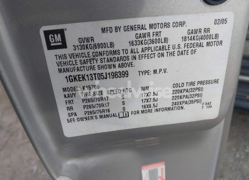 Photo 9 of 2005 Gmc Yukon SLT (VIN 1GKEK13T05J198399)