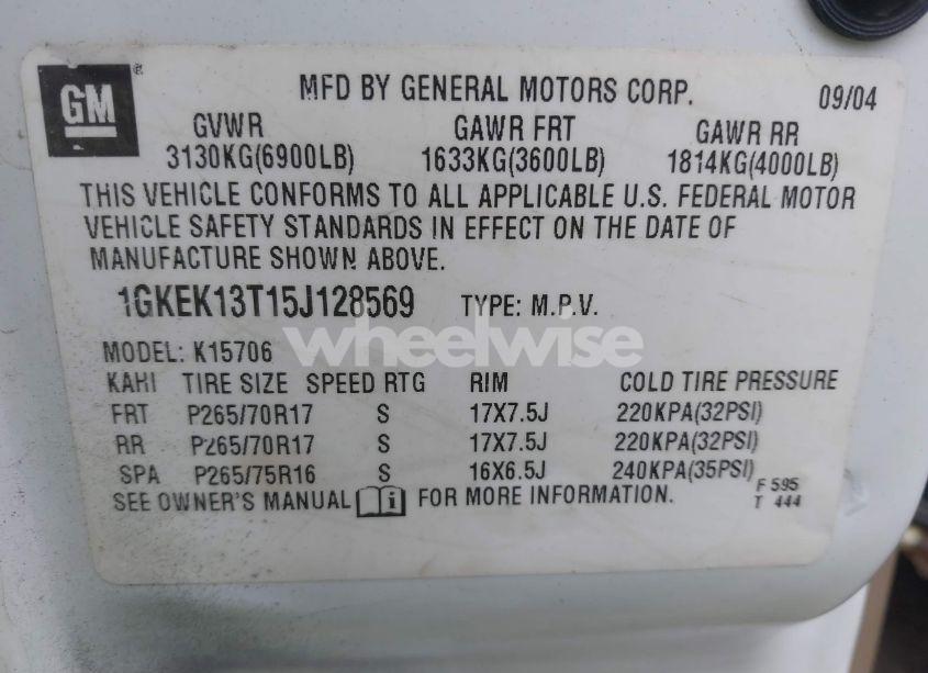 Photo 9 of 2005 Gmc Yukon SLT (VIN 1GKEK13T15J128569)