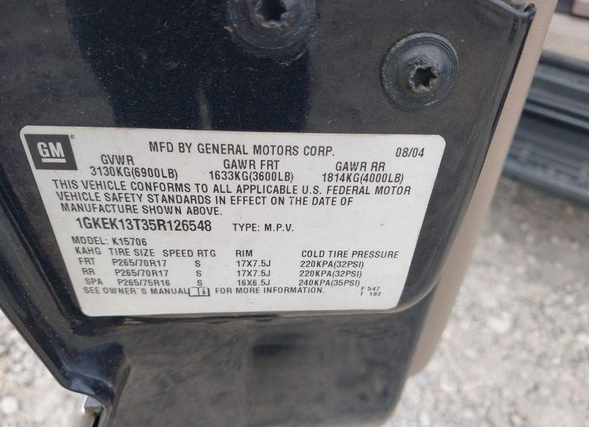 Photo 9 of 2005 Gmc Yukon SLT (VIN 1GKEK13T35R126548)