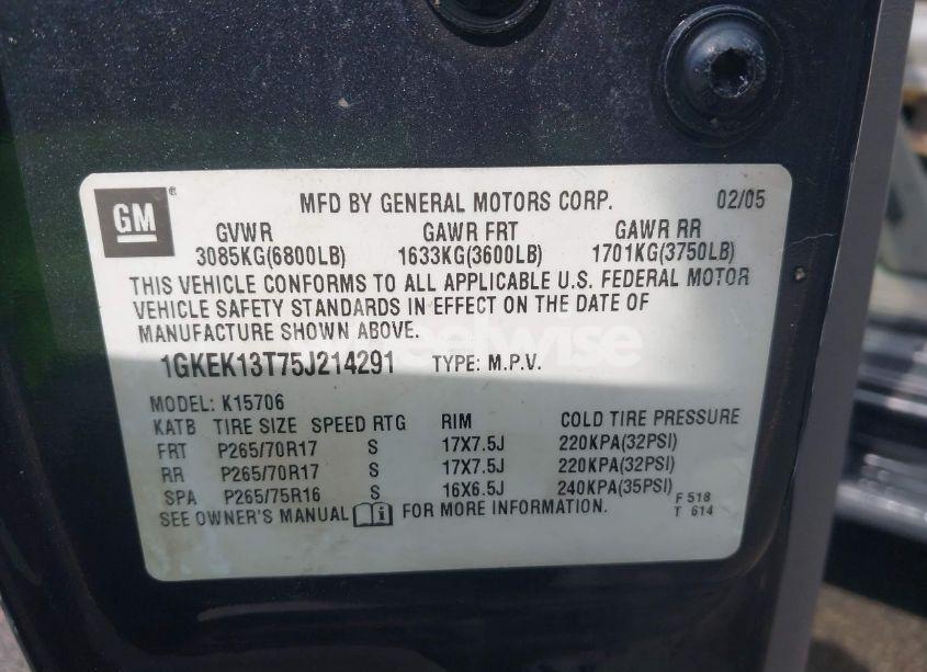 Photo 9 of 2005 Gmc Yukon SLT (VIN 1GKEK13T75J214291)