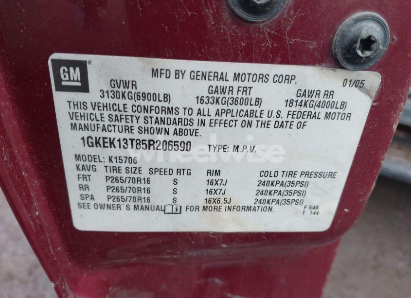 Photo 9 of 2005 Gmc Yukon SLT (VIN 1GKEK13T85R206590)