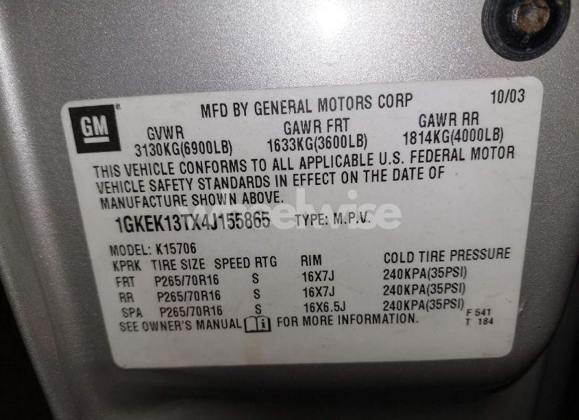 Photo 9 of 2004 Gmc Yukon SLT (VIN 1GKEK13TX4J155865)