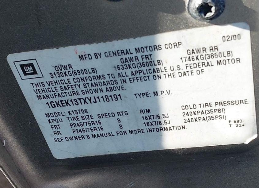 Photo 9 of 2000 Gmc Yukon SLT (VIN 1GKEK13TXYJ118191)