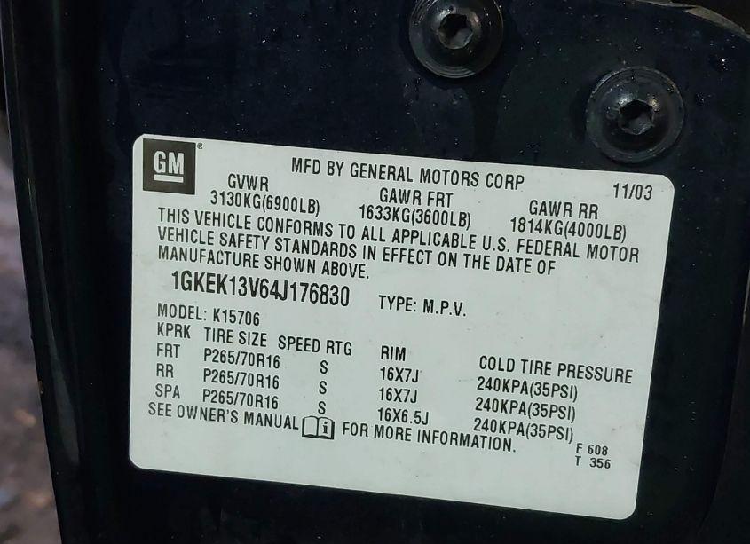 Photo 9 of 2004 Gmc Yukon SLE (VIN 1GKEK13V64J176830)