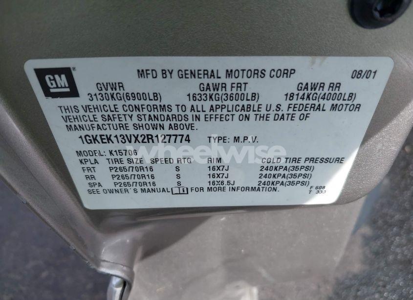 Photo 9 of 2002 Gmc Yukon SLE (VIN 1GKEK13VX2R127774)