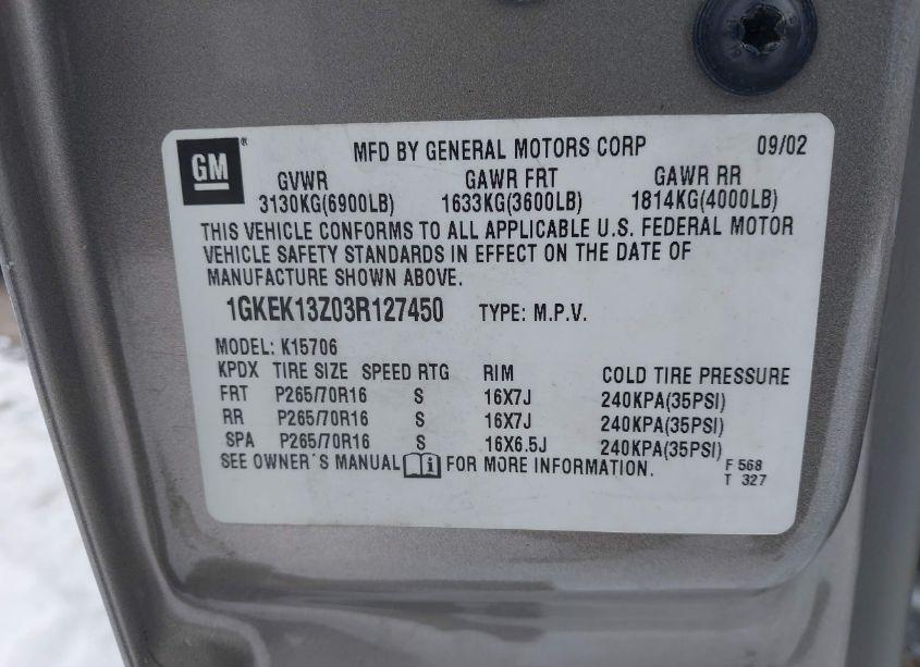 Photo 9 of 2003 Gmc Yukon SLT (VIN 1GKEK13Z03R127450)