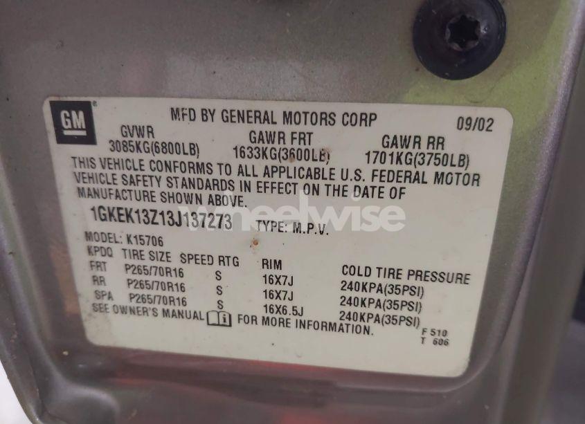 Photo 9 of 2003 Gmc Yukon SLT (VIN 1GKEK13Z13J137273)