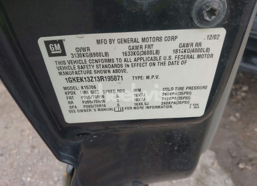 Photo 9 of 2003 Gmc Yukon SLT (VIN 1GKEK13Z13R195871)