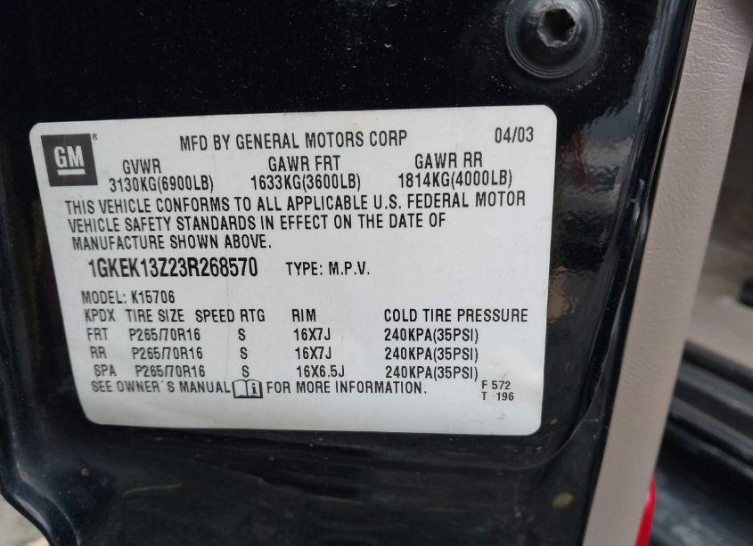 Photo 9 of 2003 Gmc Yukon SLT (VIN 1GKEK13Z23R268570)