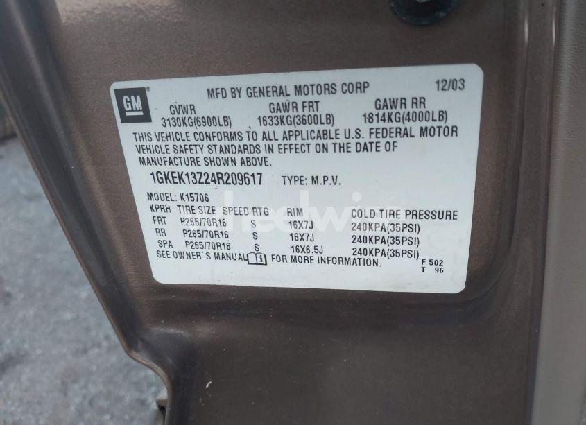 Photo 9 of 2004 Gmc Yukon SLE (VIN 1GKEK13Z24R209617)
