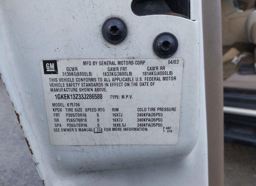 Photo 9 of 2003 Gmc Yukon (VIN 1GKEK13Z33J286588)