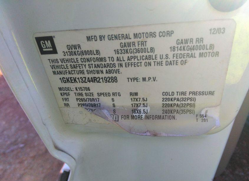 Photo 9 of 2004 Gmc Yukon SLT (VIN 1GKEK13Z44R219288)