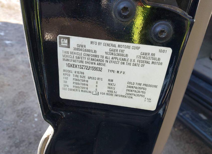 Photo 9 of 2002 Gmc Yukon SLT (VIN 1GKEK13Z72J155632)