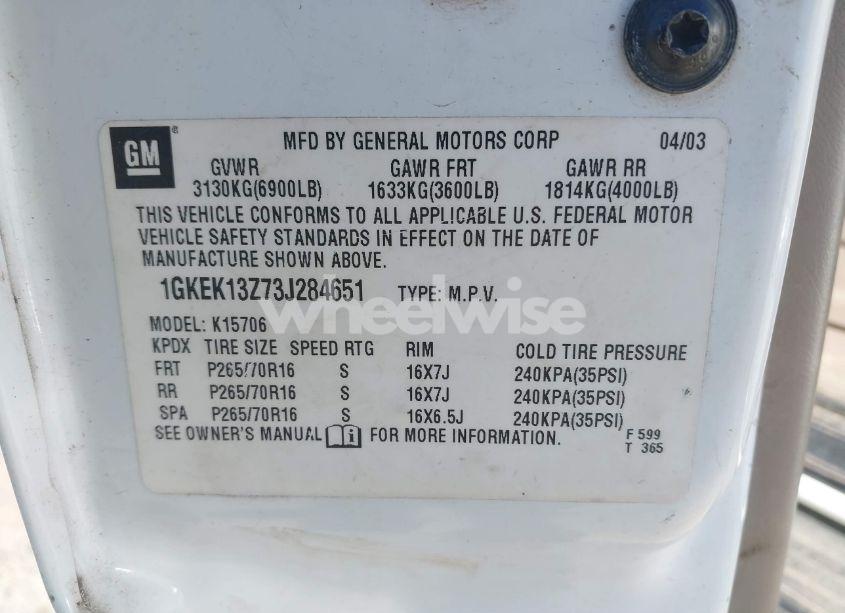 Photo 9 of 2003 Gmc Yukon SLT (VIN 1GKEK13Z73J284651)