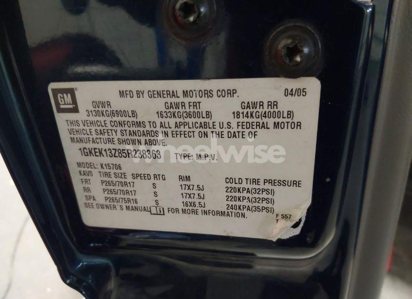 Photo 9 of 2005 Gmc Yukon SLT (VIN 1GKEK13Z85R238363)