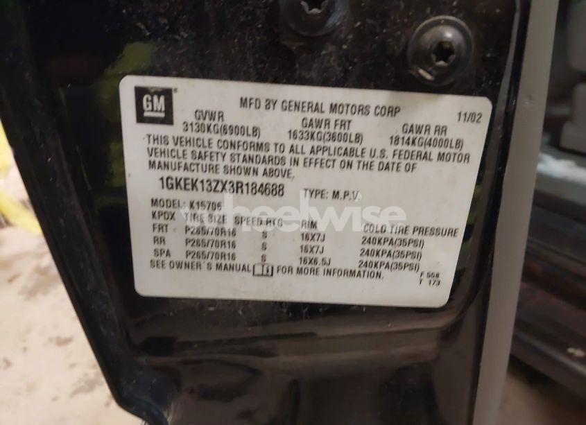 Photo 9 of 2003 Gmc Yukon SLT (VIN 1GKEK13ZX3R184688)