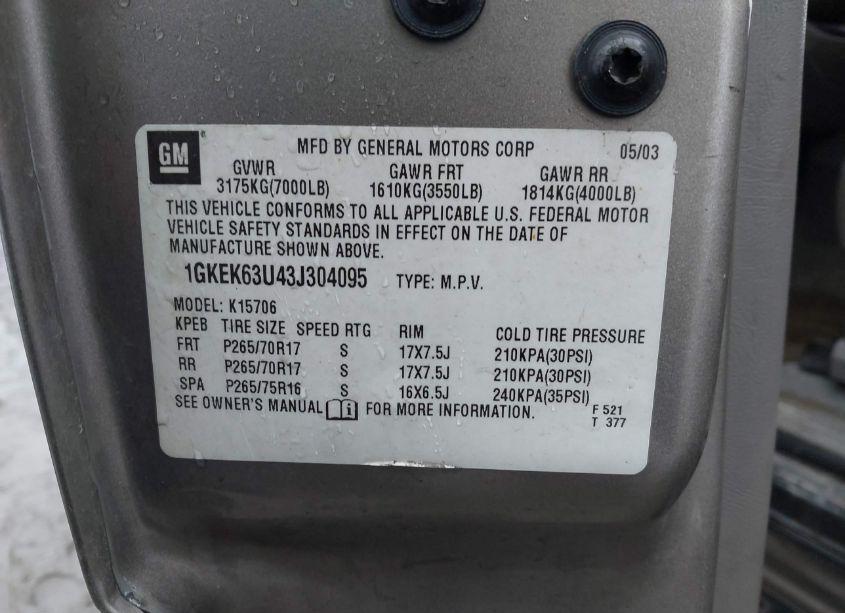 Photo 9 of 2003 Gmc Yukon DENALI (VIN 1GKEK63U43J304095)