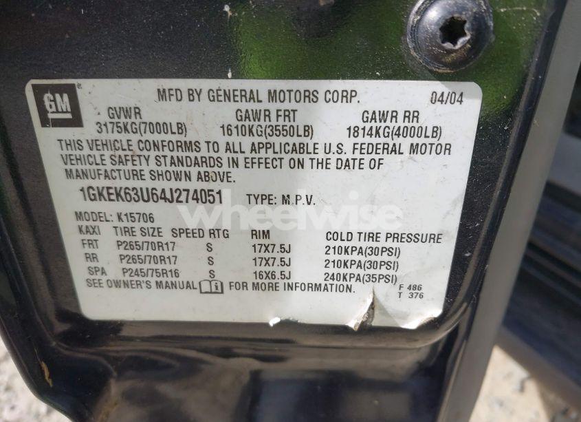 Photo 9 of 2004 Gmc Yukon DENALI (VIN 1GKEK63U64J274051)