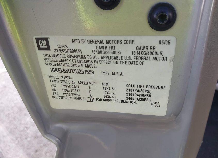 Photo 9 of 2005 Gmc Yukon DENALI (VIN 1GKEK63UX5J257559)