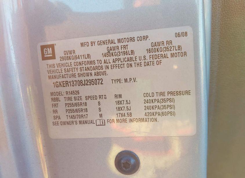 Photo 9 of 2008 Gmc Acadia SLE-1 (VIN 1GKER13708J295072)