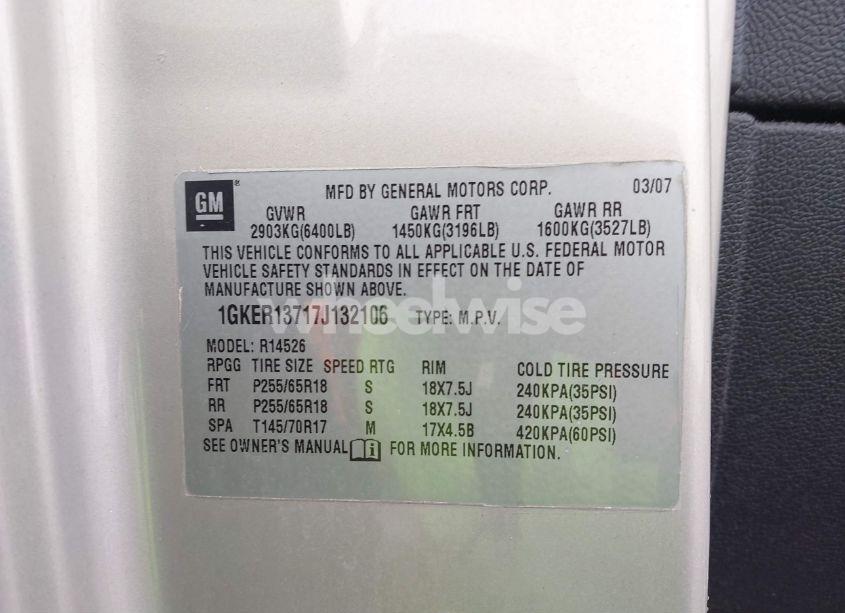 Photo 9 of 2007 Gmc Acadia SLE-1 (VIN 1GKER13717J132106)