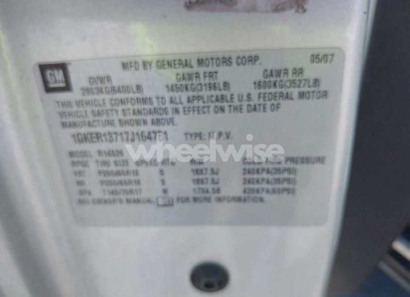 Photo 9 of 2007 Gmc Acadia SLE-1 (VIN 1GKER13717J164781)