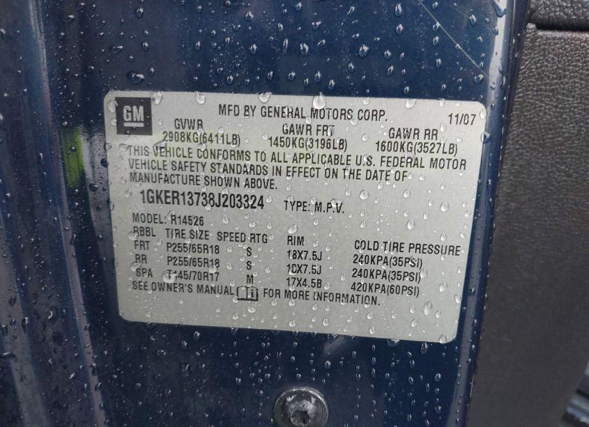 Photo 9 of 2008 Gmc Acadia SLE-1 (VIN 1GKER13738J203324)