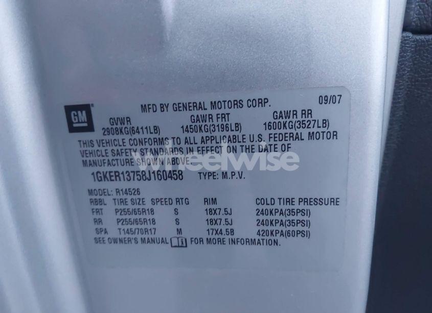 Photo 9 of 2008 Gmc Acadia SLE-1 (VIN 1GKER13758J160458)