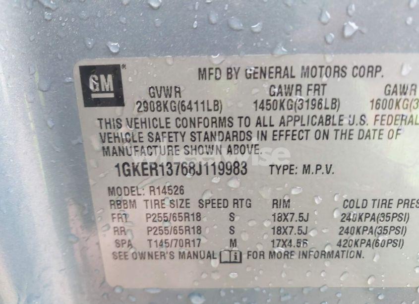 Photo 9 of 2008 Gmc Acadia SLE-1 (VIN 1GKER13768J119983)