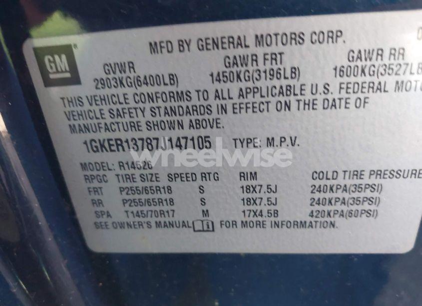 Photo 9 of 2007 Gmc Acadia SLE-1 (VIN 1GKER13787J147105)
