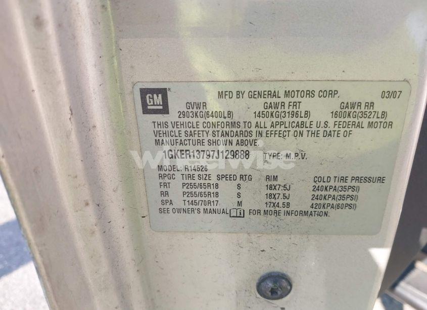 Photo 9 of 2007 Gmc Acadia SLE-1 (VIN 1GKER13797J129888)