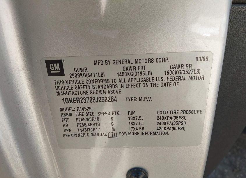 Photo 9 of 2008 Gmc Acadia SLT-1 (VIN 1GKER23708J253264)