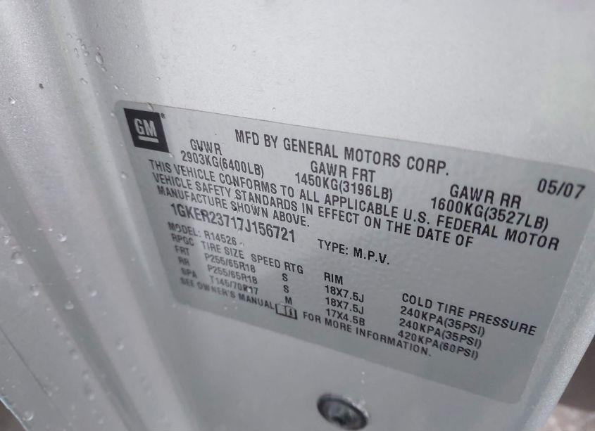 Photo 9 of 2007 Gmc Acadia SLT-1 (VIN 1GKER23717J156721)