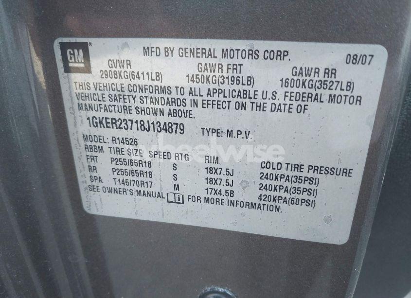 Photo 9 of 2008 Gmc Acadia SLT-1 (VIN 1GKER23718J134879)