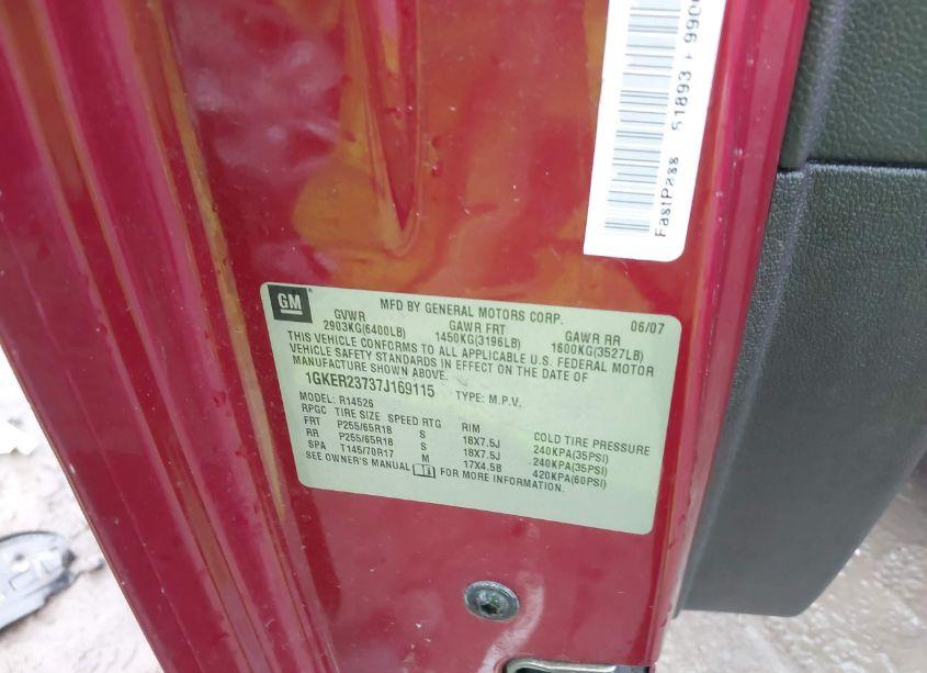 Photo 9 of 2007 Gmc Acadia SLT-1 (VIN 1GKER23737J169115)