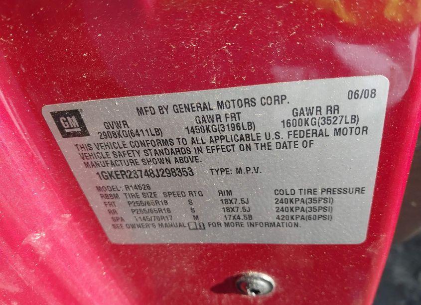 Photo 9 of 2008 Gmc Acadia SLT-1 (VIN 1GKER23748J298353)