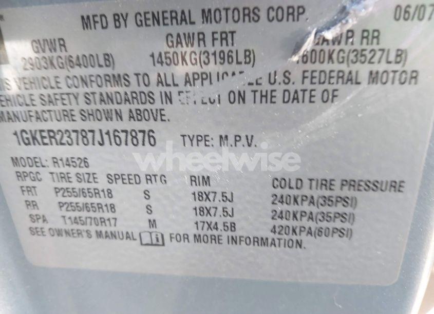 Photo 9 of 2007 Gmc Acadia SLT-1 (VIN 1GKER23787J167876)